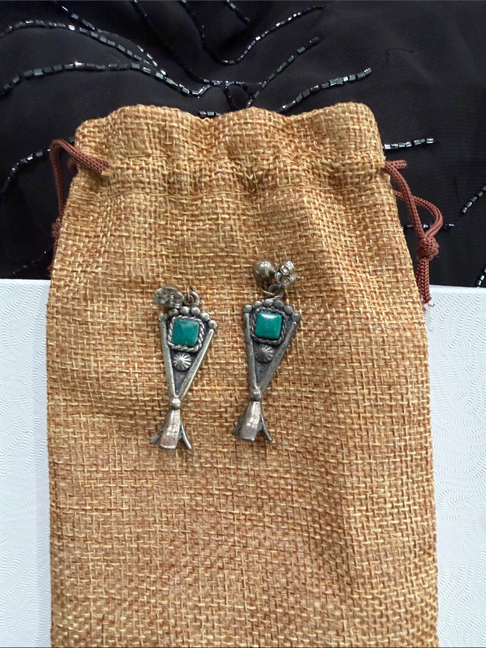 Vintage Squash Blossom Turquoise Earrings